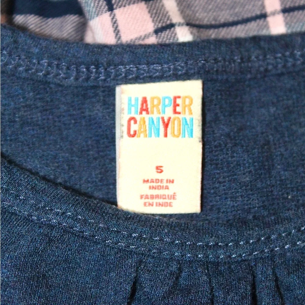 Harper Canyon Navy Long-Sleeve Top with Pink & Navy Plaid Skirt